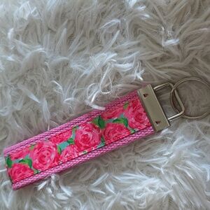 Pink Floral Keychain Fabric Wristlet Accessory